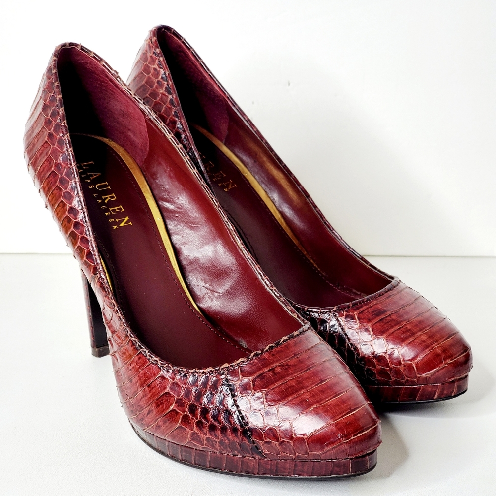 Lauren Ralph Lauren Burgundy Snakeskin Heels